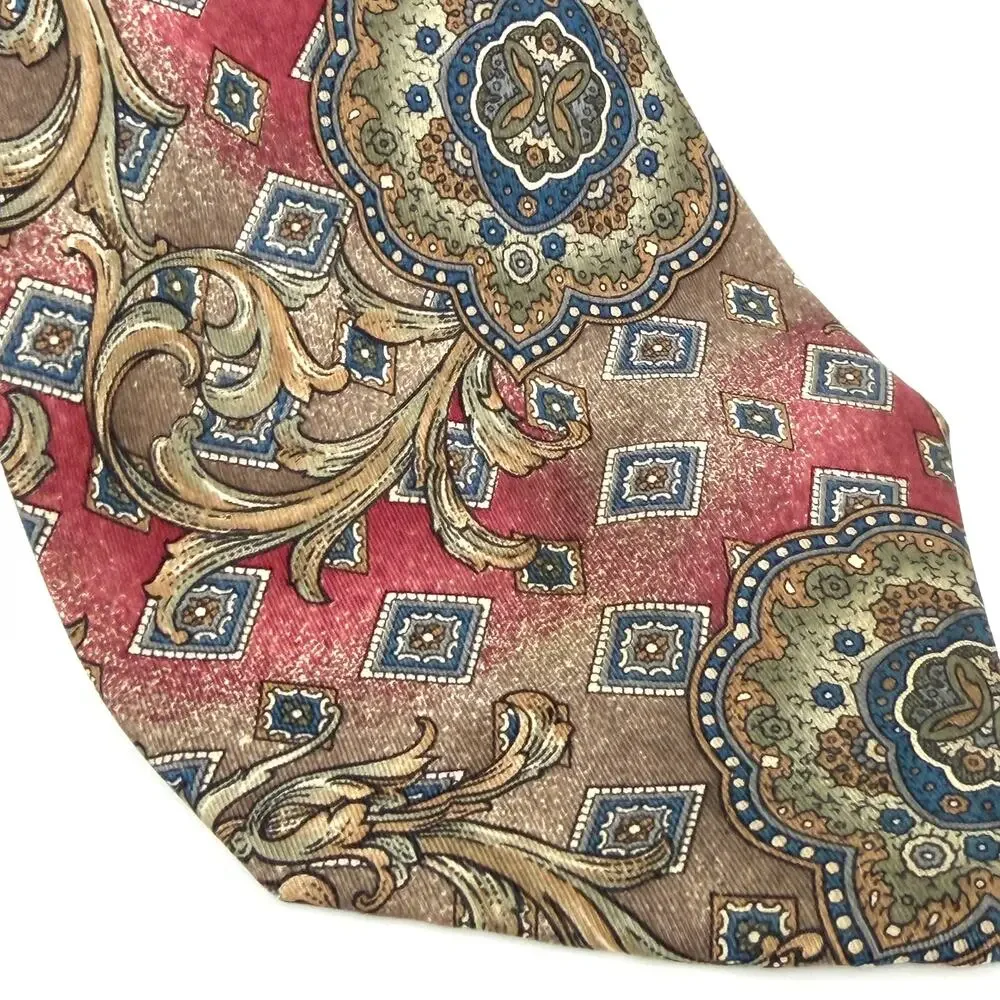 Vintage 90s Bill Blass Red Baroque 100% Silk Opulent Statement Dress Necktie